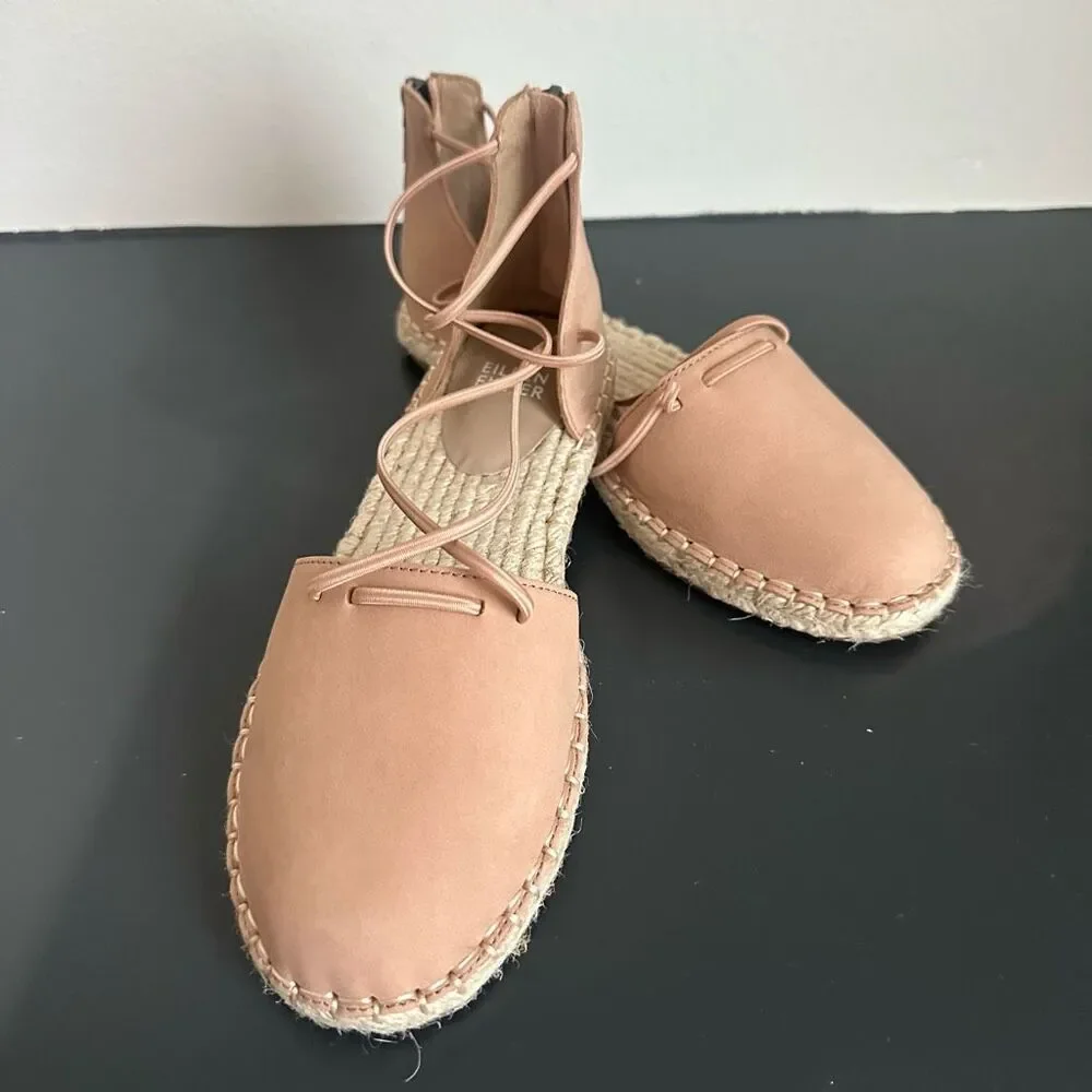 NEW Eileen Fisher Nude Pink Strappy Closed Toe Zipper Back Comfort Espadrille 6